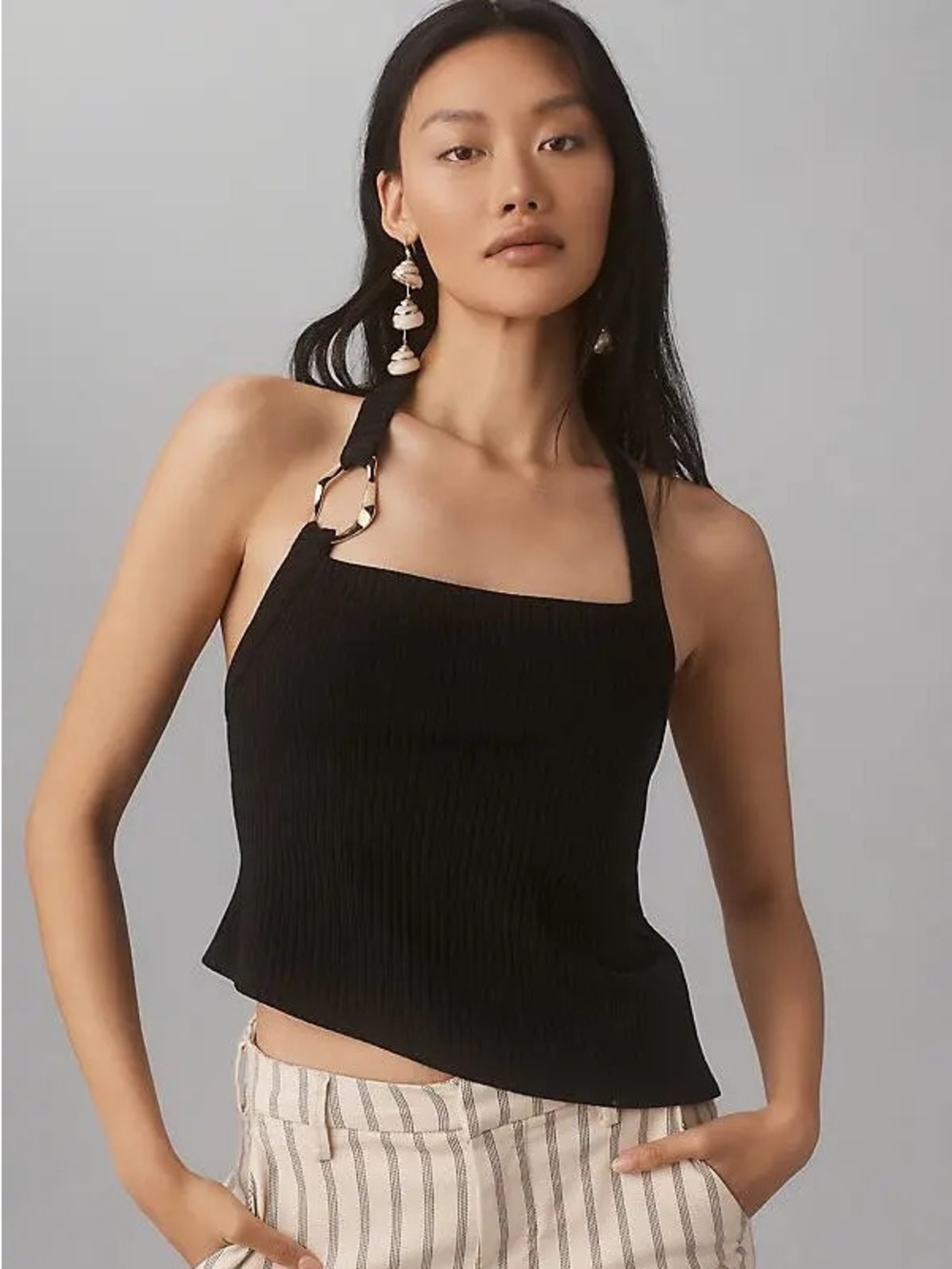 Reformation Ramona Asymmetrical Knit Ribbed Halter Tank Top